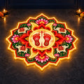 Lakshmi Charan Neon Light Rangoli with Lotus & Elephant Design for Home, Mandir & Shop Decor