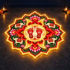 Lakshmi Charan Neon Light Rangoli with Lotus & Elephant Design for Home, Mandir & Shop Decor