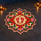 Lakshmi Charan Neon Light Rangoli with Lotus & Elephant Design for Home, Mandir & Shop Decor