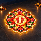 Lakshmi Charan Neon Light Rangoli with Lotus & Elephant Design for Home, Mandir & Shop Decor