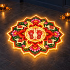 Lakshmi Charan Neon Light Rangoli with Lotus & Elephant Design for Home, Mandir & Shop Decor