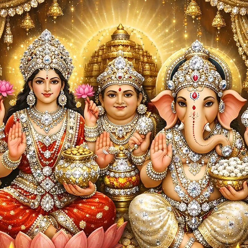 Lakshmi Ganesh Wall Art Floating Frame Crystal Wall Painting