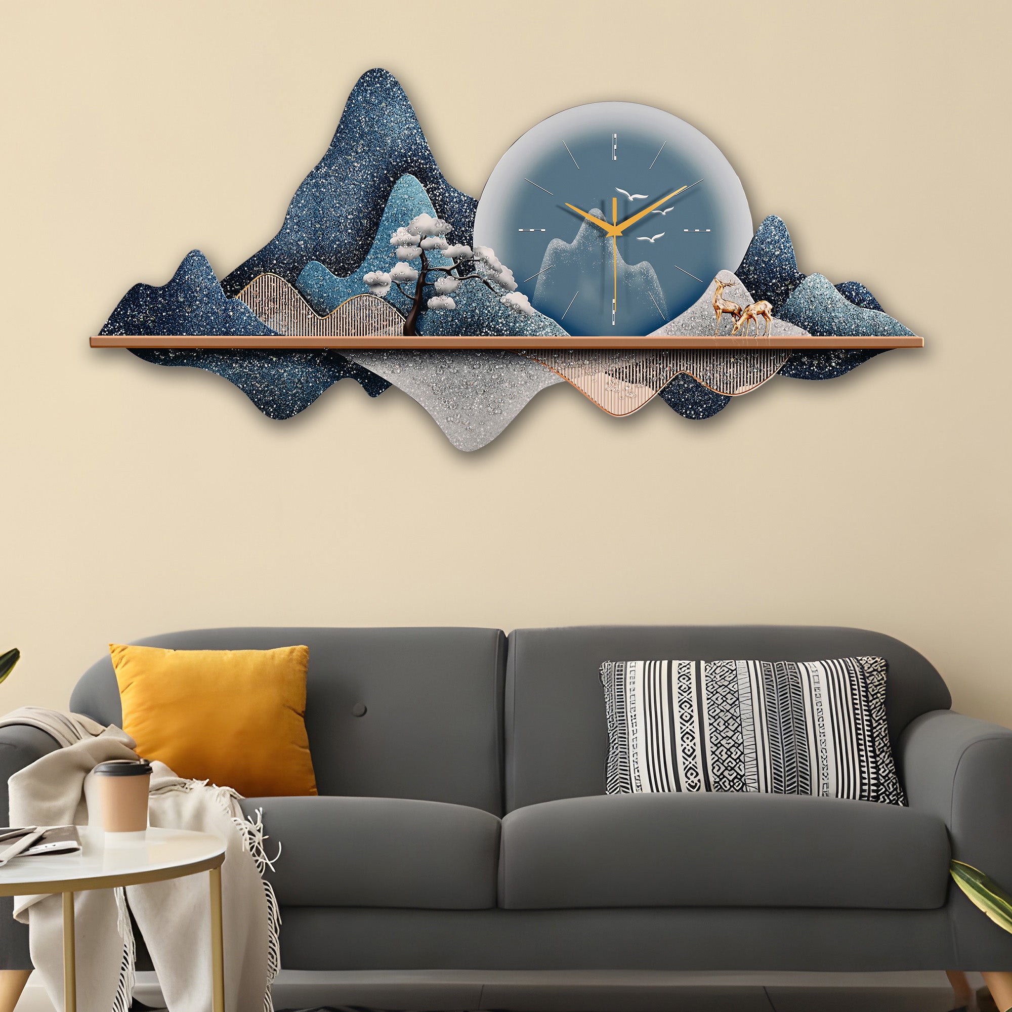 Land of Paradise Crystal Glass Backlit LED Painting with Clock