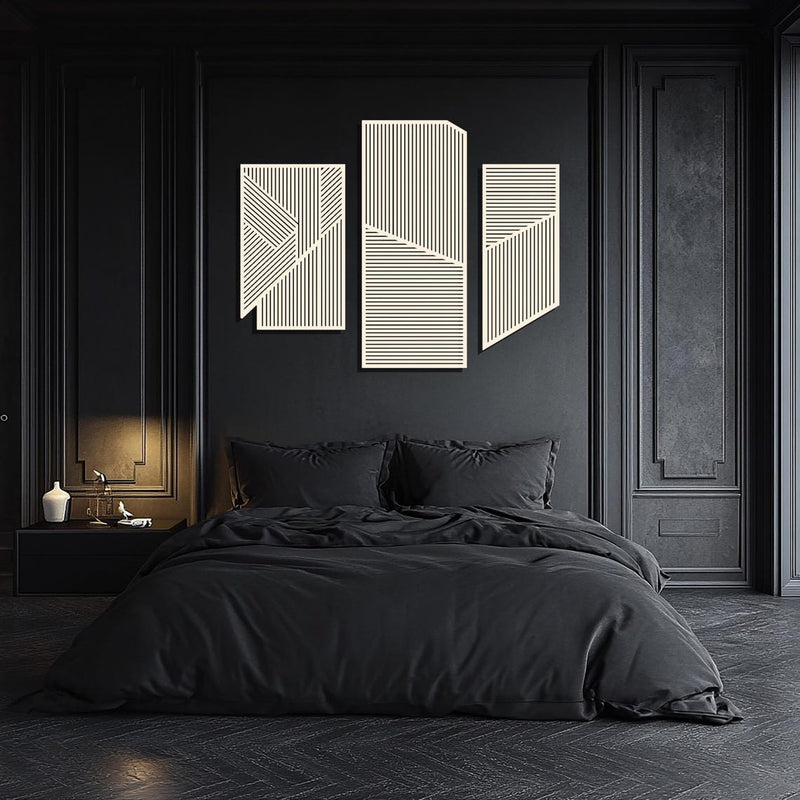 Large 3-Piece Wooden Wall Art with Vertical and Diagonal Slats