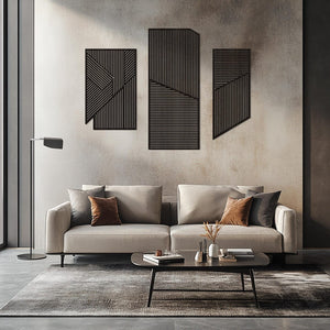 Large 3-Piece Wooden Wall Art with Vertical and Diagonal Slats