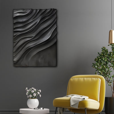 Large Black 3D Wall Art Panel with Wave Texture Design