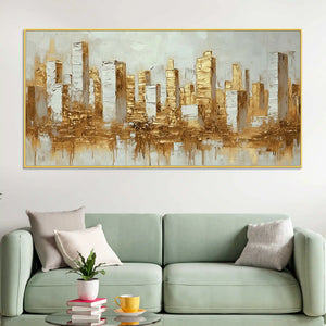 Lavish Golden Cityscape Abstract Canvas Wall Painting for Home & Office