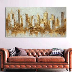 Lavish Golden Cityscape Abstract Canvas Wall Painting for Home & Office