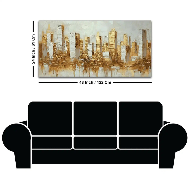Lavish Golden Cityscape Abstract Canvas Wall Painting for Home & Office