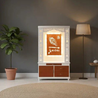 lavish-white-finish-wooden-floor-temple-with-jai-shree-shyam-and-murli-led-back-panel-spacious-drawer-storage-cabinet-for-home-office