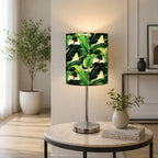 Leaf Art Printed Modern Stainless Steel Metal Finish Table Lamp