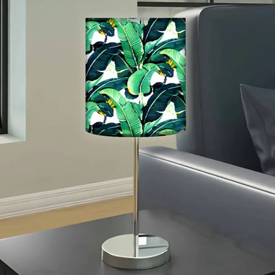 Leaf Art Printed Modern Stainless Steel Metal Finish Table Lamp