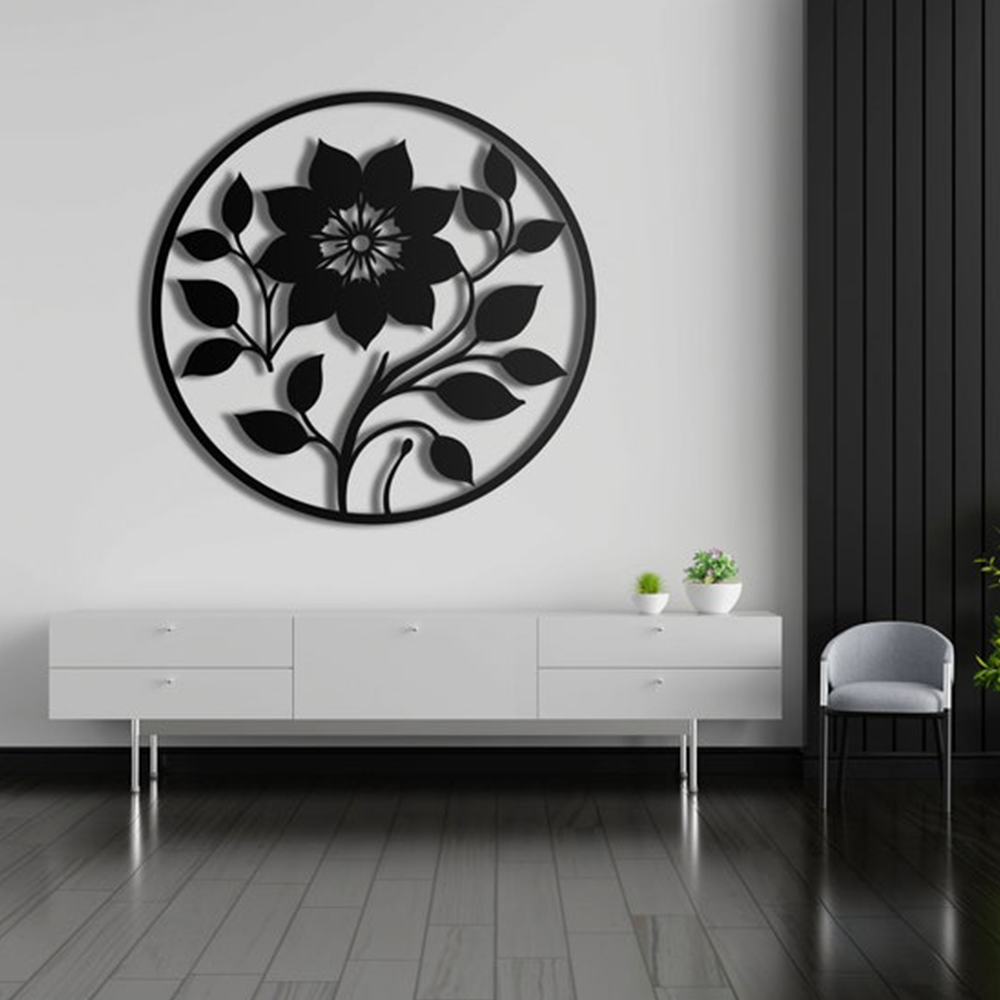 Leaf Flower Designed Circle Metal Art Wall Decor