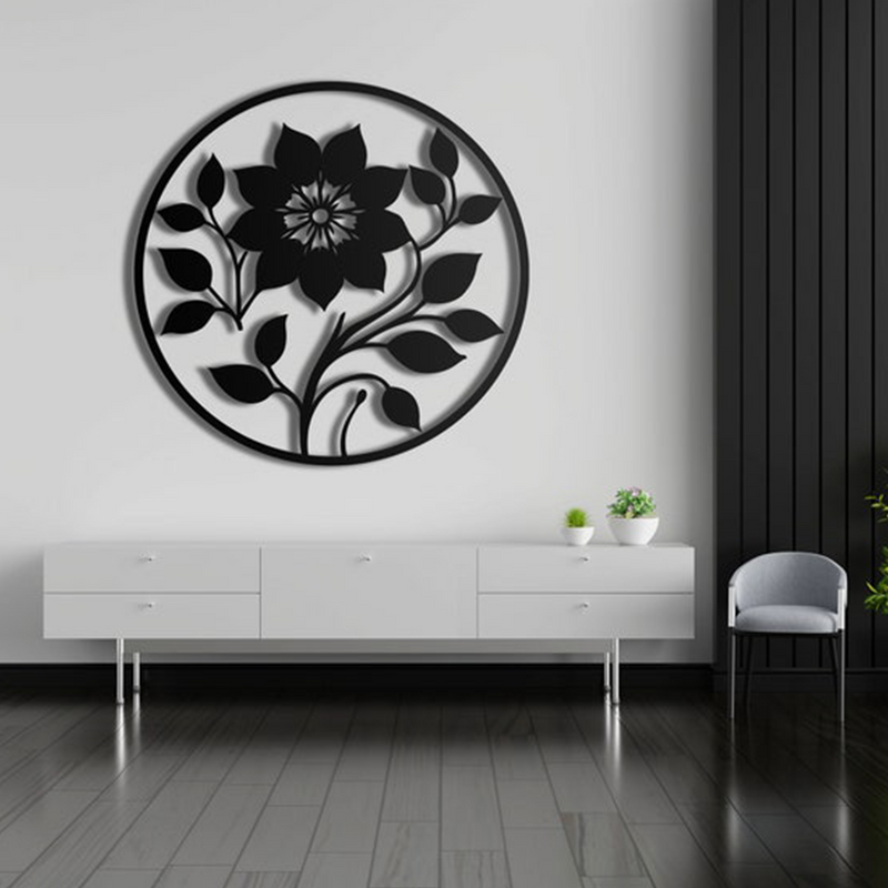 Leaf Flower Designed Circle Metal Art Wall Decor