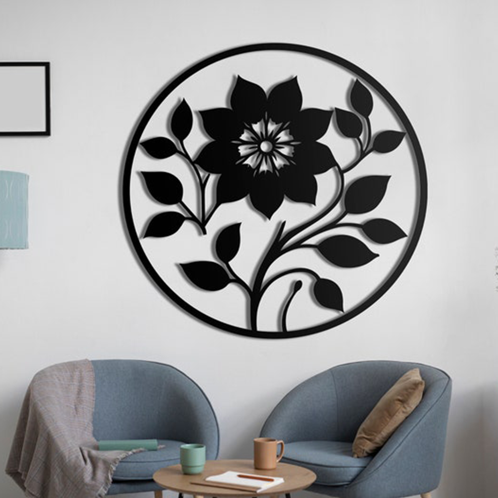Leaf Flower Designed Circle Metal Art Wall Decor