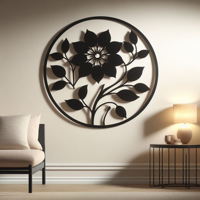 Leaf Flower Designed Circle Metal Art Wall Decor