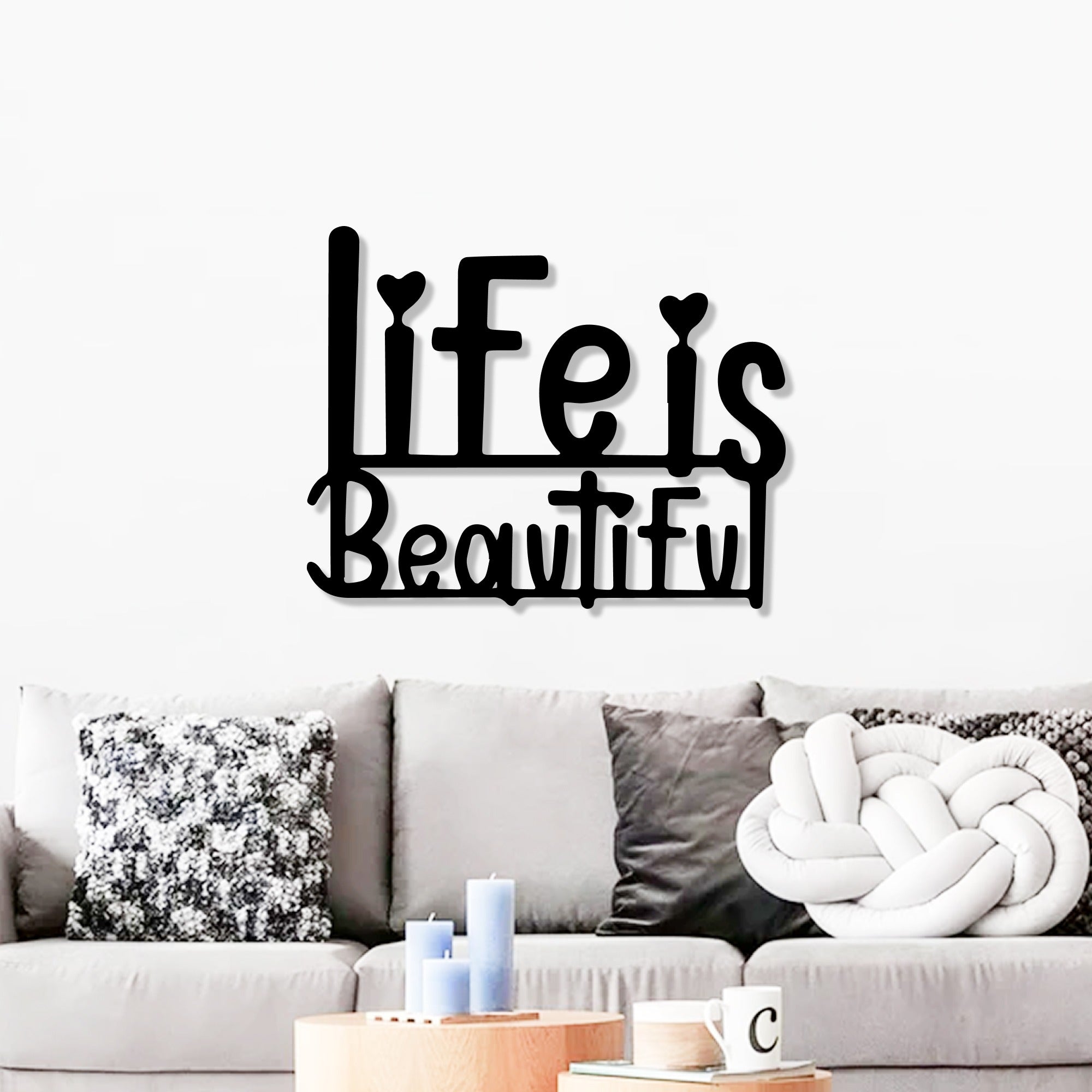 Life Is Beautiful Text Design Metal Art Office Wall Decor