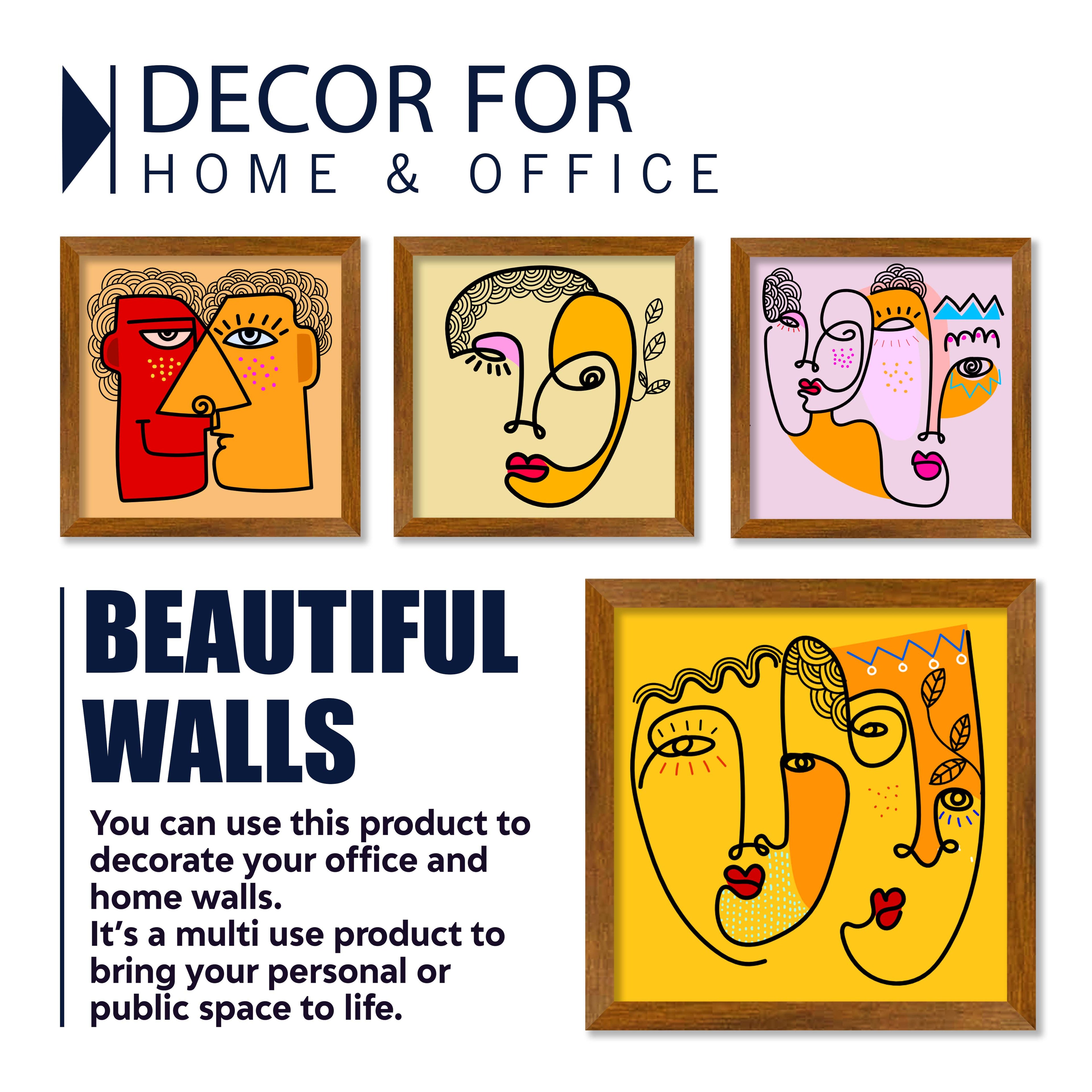 Line Art Faces Wall Frame Set of Four