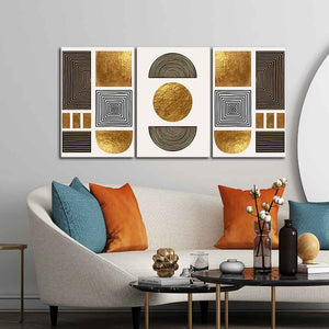 Line Art Golden Shapes Wall Painting of 3 Pieces