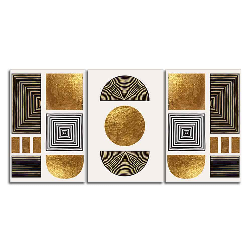 Line Art Golden Shapes Wall Painting of 3 Pieces