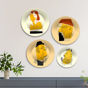 Line Art Portraits Premium Wall Plates Painting Set of Four