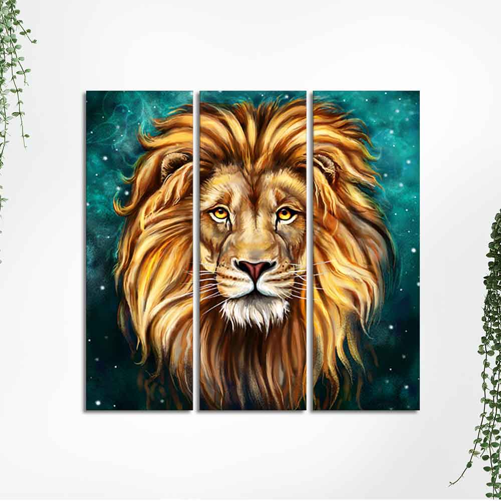 Lion Face Premium Wall Painting Set of 3 Pieces