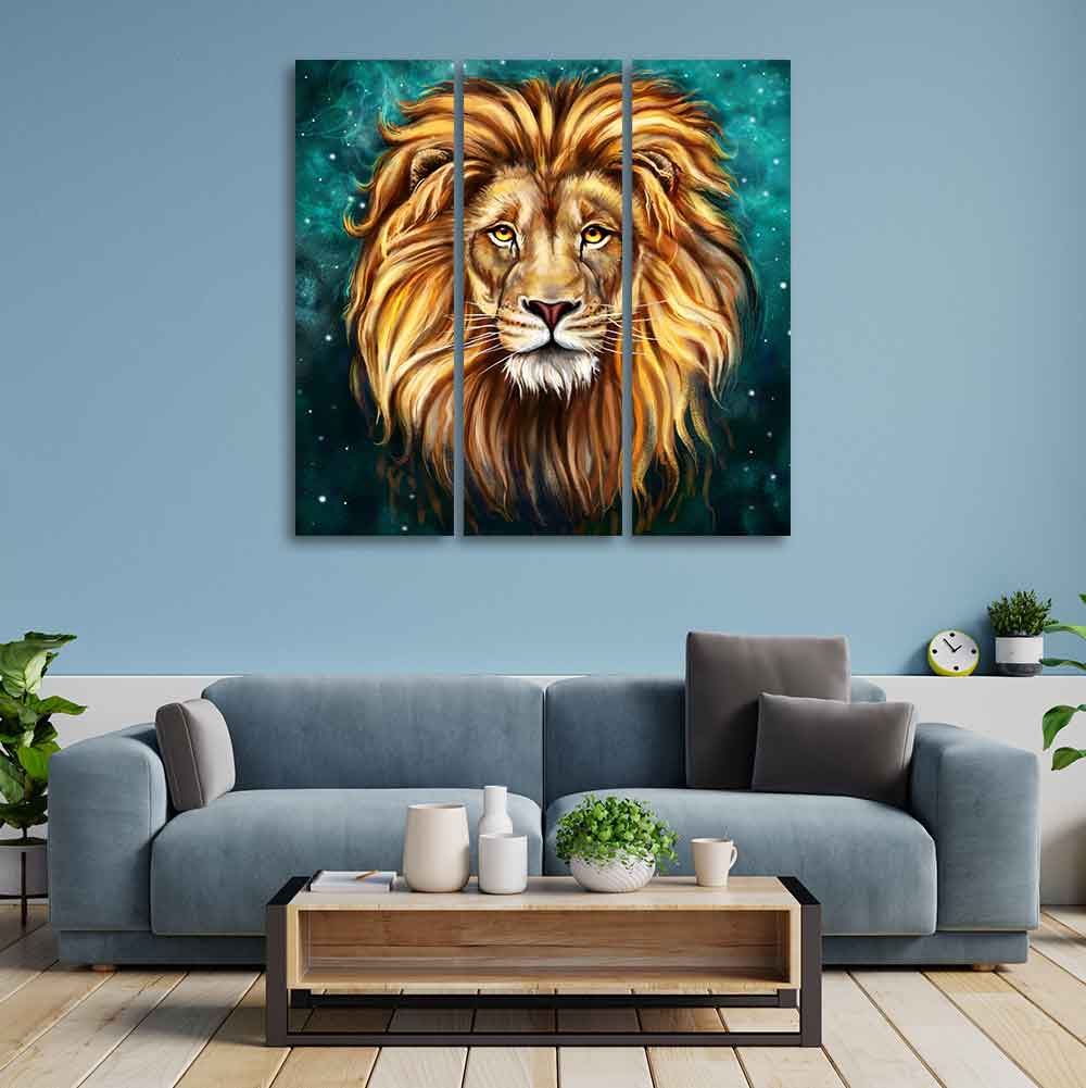 Lion Face Premium Wall Painting Set of 3 Pieces