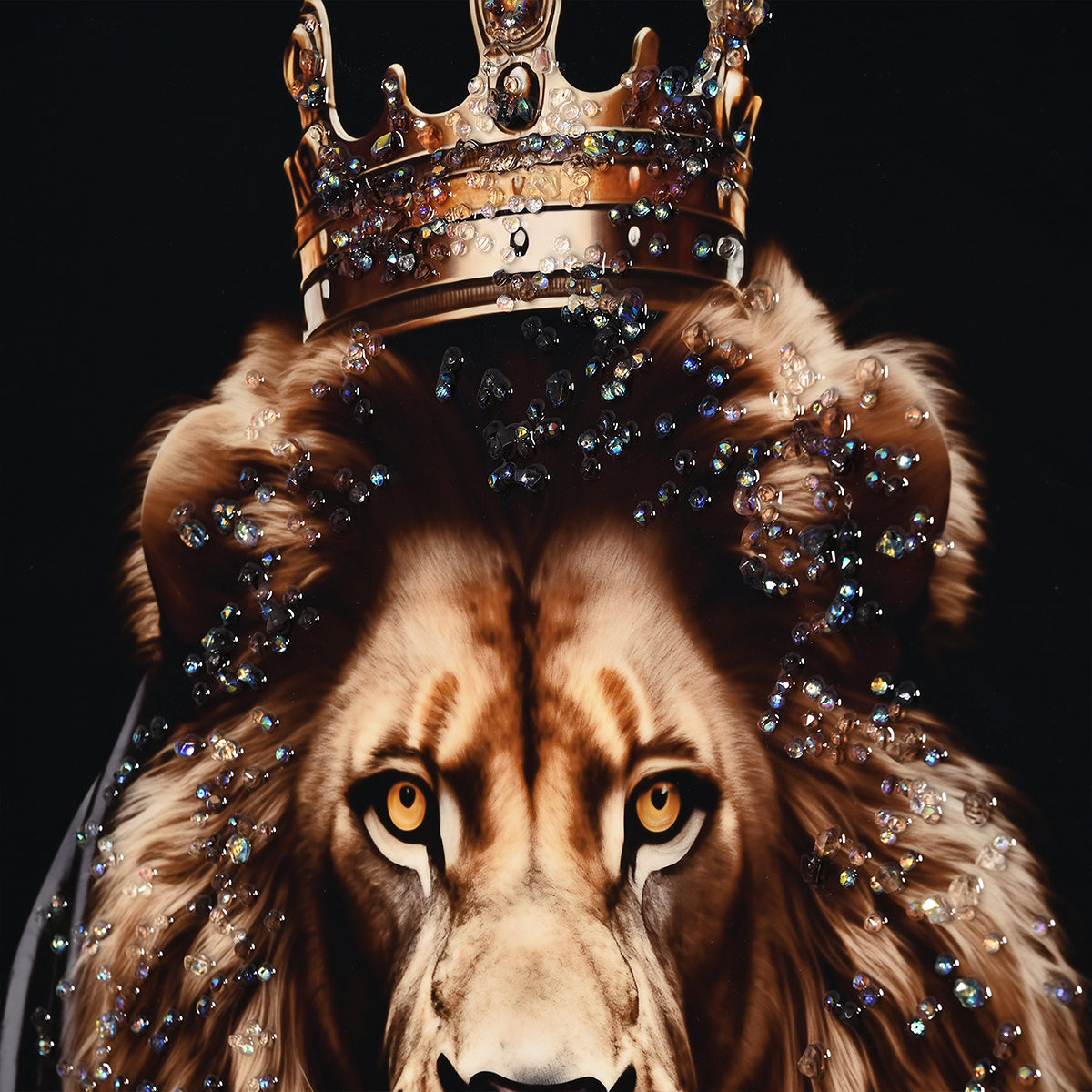 Lion King with Crown Framed Crystal Glass Painting