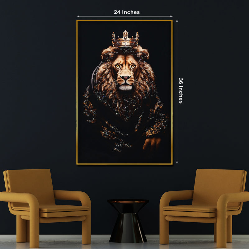 Lion King with Crown Framed Crystal Glass Painting