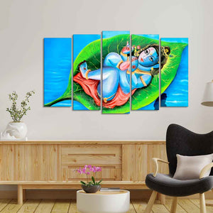 Little Krishna Abstract Wall Painting of Five Pieces