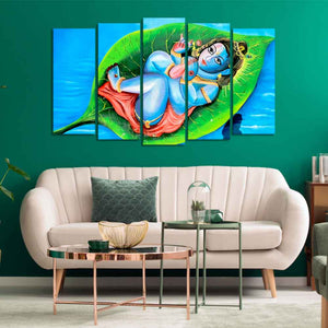 Little Krishna Abstract Wall Painting of Five Pieces