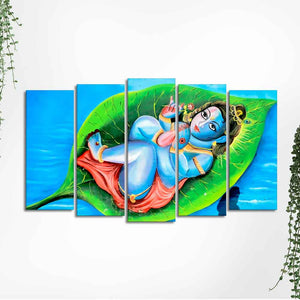 Little Krishna Abstract Wall Painting of Five Pieces