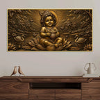 Little Krishna on Lotus with Butter Pot Metallic Look 3D Canvas Painting
