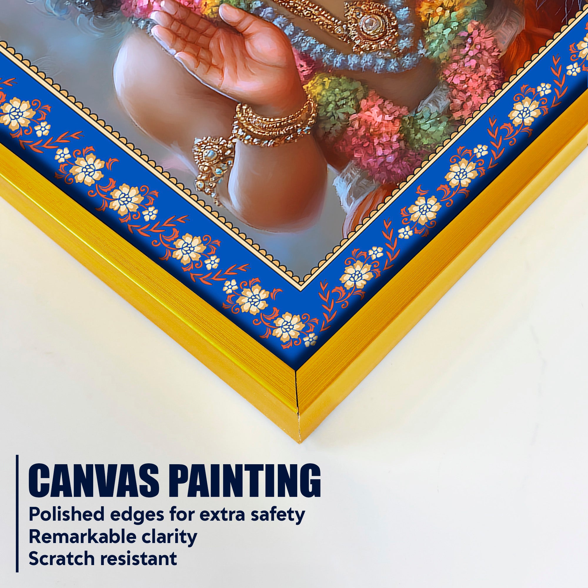 Little Krishna with Peacock Floral Border Vertical Wall Painting