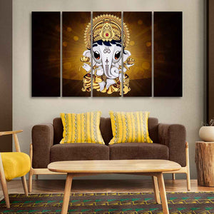 Little Lord Ganesha Premium Wall Painting of Five Pieces