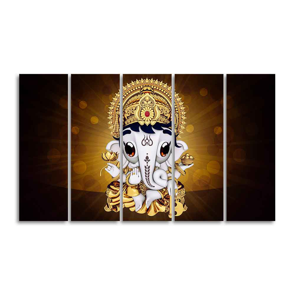 Little Lord Ganesha Premium Wall Painting of Five Pieces