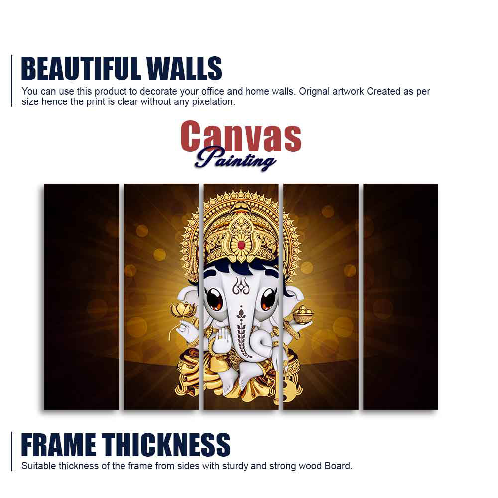 Little Lord Ganesha Premium Wall Painting of Five Pieces