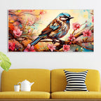Little Sparrow with bright colored Flower Canvas Wall Painting