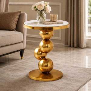 Living Room Marble Side Table with 4 Gold Balls