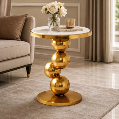 Living Room Marble Side Table with 4 Gold Balls