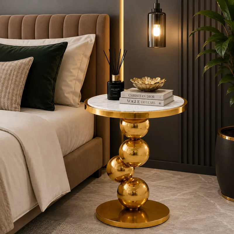 Living Room Marble Side Table with 4 Gold Balls