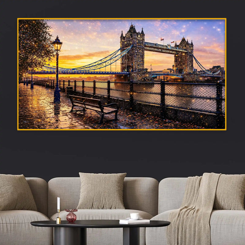 London Tower Bridge Sunset Crystal Glass Wall Painting