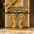 Vintage Inspired Scroll Console Table with Black Marble Finish