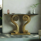 Vintage Inspired Scroll Console Table with Black Marble Finish