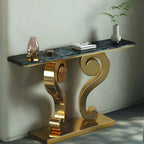 Vintage Inspired Scroll Console Table with Black Marble Finish