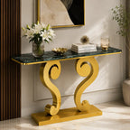 Vintage Inspired Scroll Console Table with Black Marble Finish