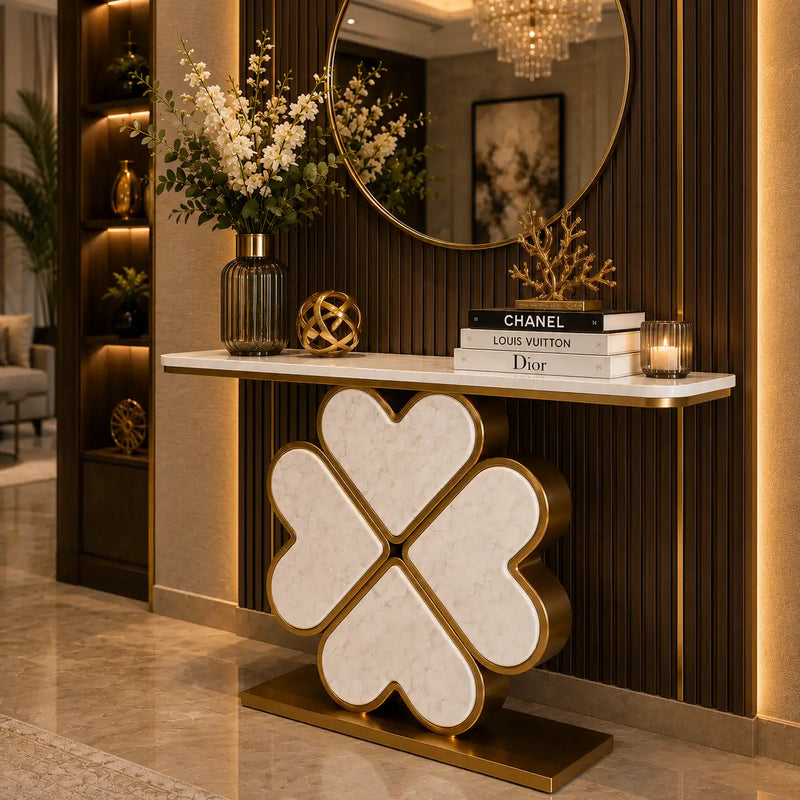 Elegant Four Heart Console Table with Top Marble
