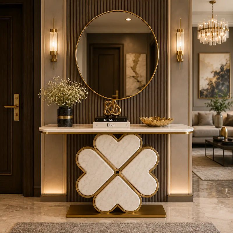 Elegant Four Heart Console Table with Top Marble