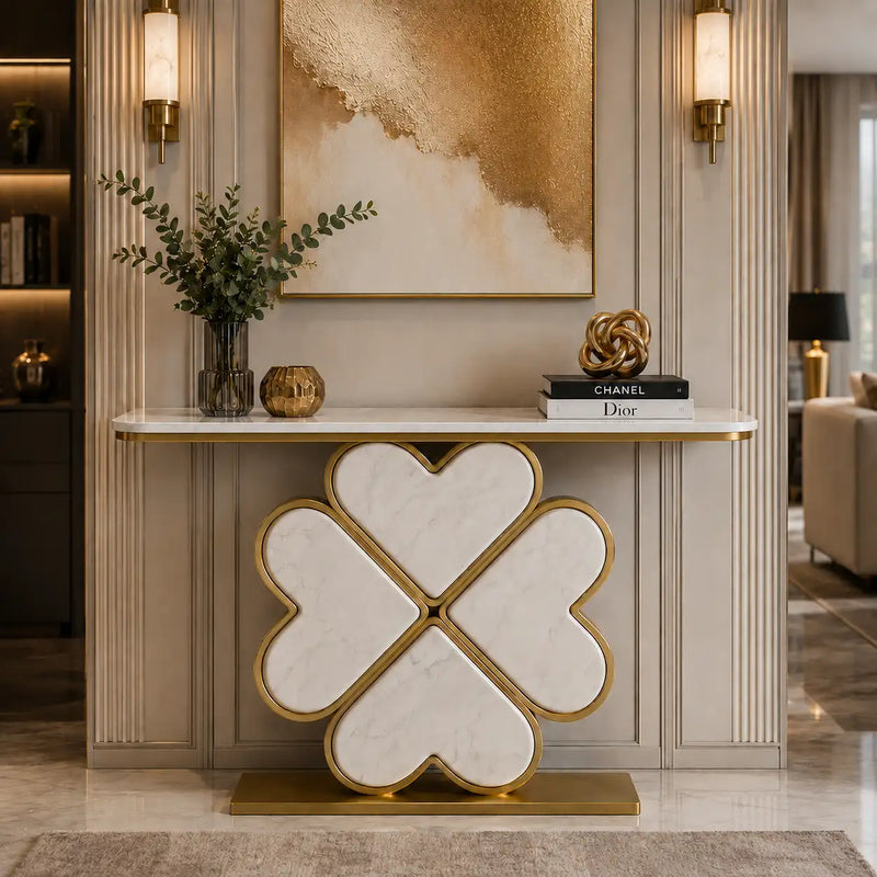 Elegant Four Heart Console Table with Top Marble