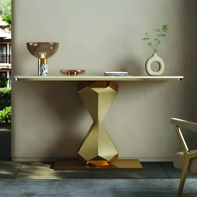 Hourglass Shape Console Table with Polished Gold Frame